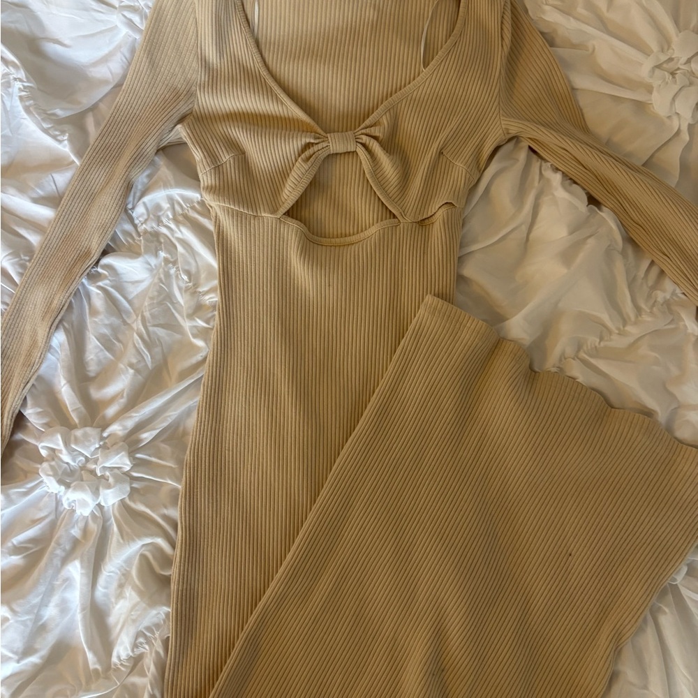 Princess Polly tan ribbed maxi dress